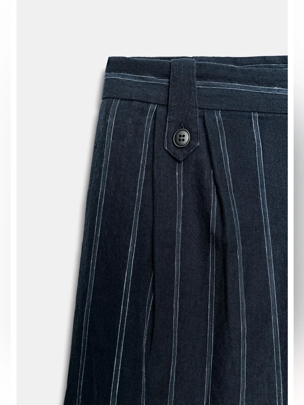 Wide-Leg Pinstripe Linen/Cotton Pants in Navy
